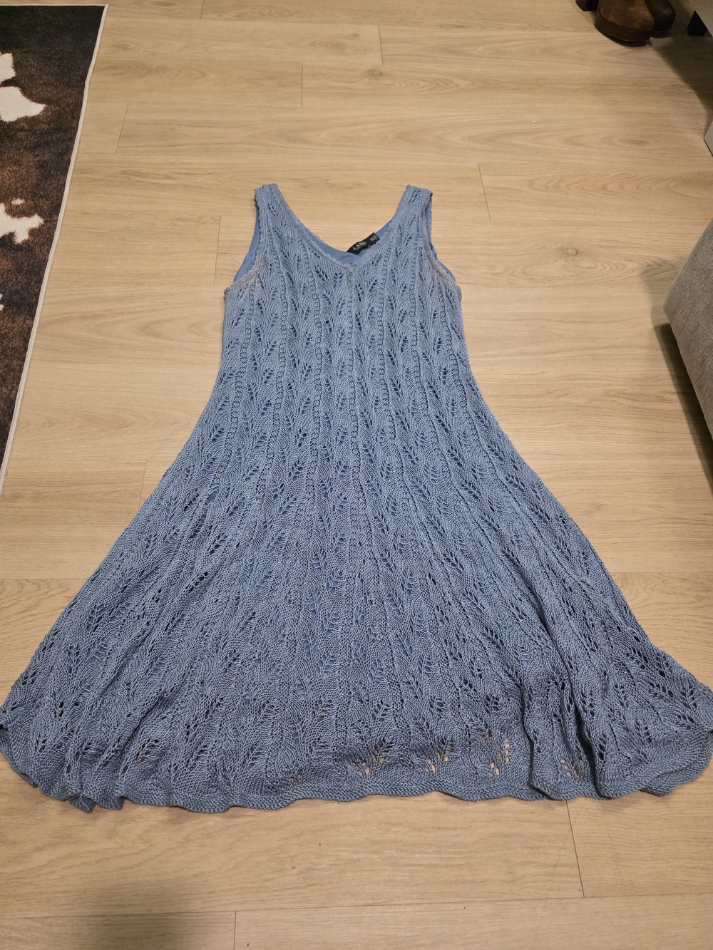 Lauren Ralph Lauren Light Blue Knit V-Neck Midi Dress